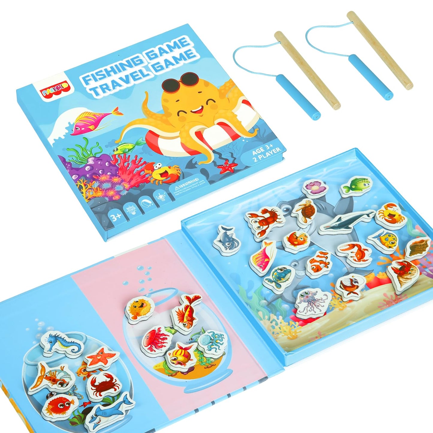 VOLSION Magnetic Fishing Game for Toddlers Ages 3-8 – Montessori Wooden Educational Toy with 28 Fish – Preschool Learning Toy for Fine Motor Skills, Travel, Airplane & Road Trips
