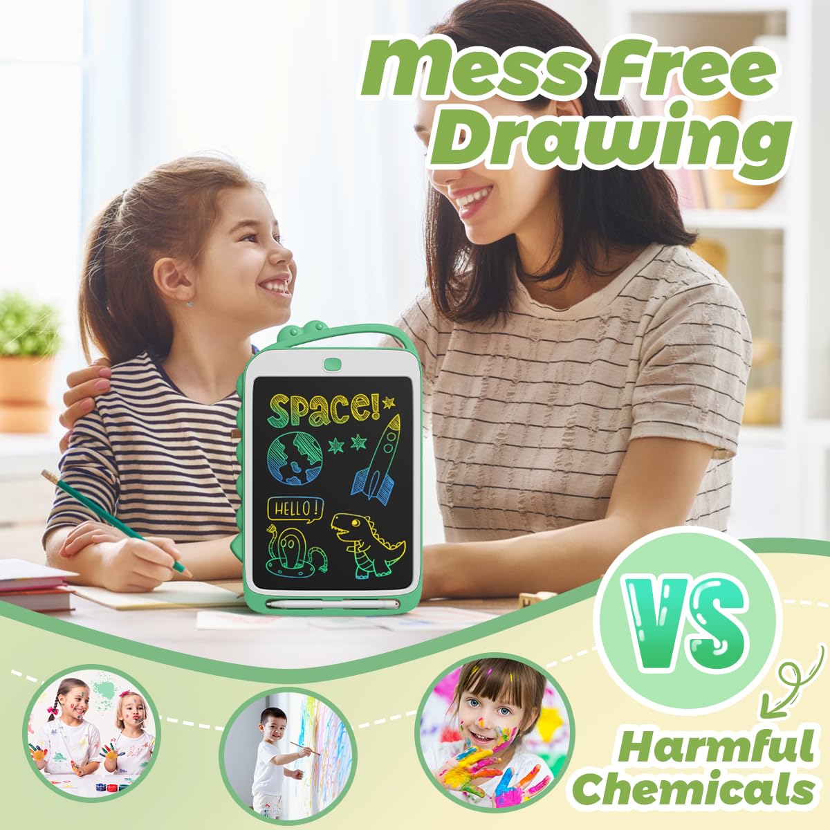DPEDUAI LCD Writing Tablet for Kids, 10.5 Inch Colorful Doodle Board Drawing Pad, Erasable Reusable Educational Toddler Toys for 3 4 5 6 Year Old Boys Girls, Travel Essentials Birthday Gifts (Green)