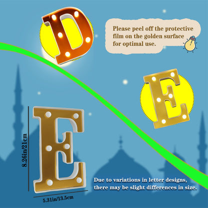 3Pcs LED EID Light Up Letters, Battery-Powered Letters Sign Lights, Warm White Decorative Night Lights for Party Home Wall Table Decor Muslim Lights Holiday Supplies