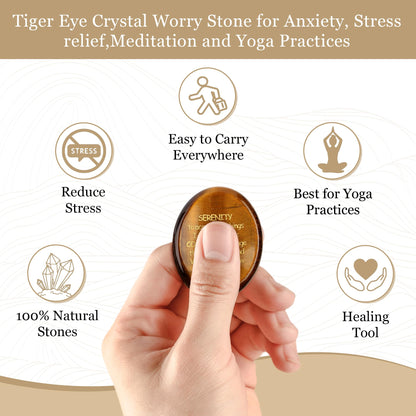 QINJIEJIE Tigers Eye Healing Crystals Serenity Prayer Worry Stones for Anxiety Engraved Inspirational Stones Anxiety Relief Items Sobriety Encouragement Gifts for Women Men