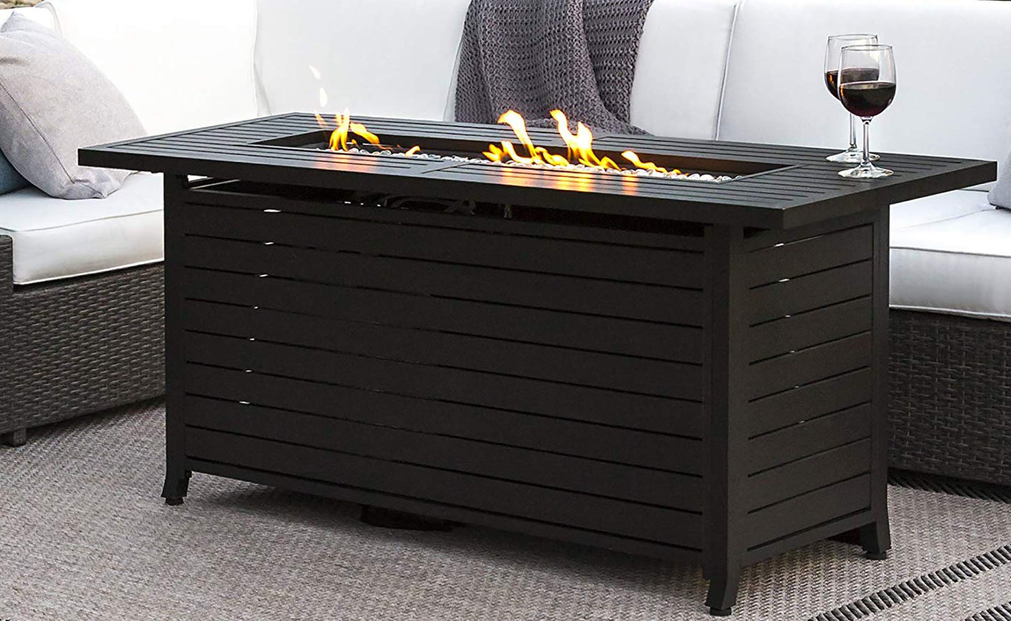 Hiland AFP-RT Propane 50,000 BTU Fire Pit, Retangular, Matte Black