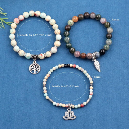 UEUC Tree of Life Yoga Healing Stone Bracelets,Multilayer Lotus Chakra Stone Reiki Bracelet Sets,Anxiety Crystal Natural Stone,for Women Stress Relief(#149)