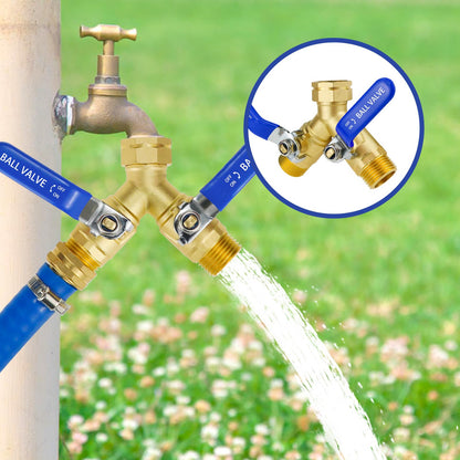 Napredak Garden Hose Splitter 2 Way, Heavy Duty Brass Hose Splitter with Individual Shut Off Valves, GHT 3/4 Hose Bib, Full Flow Dual Outlet Garden Hose Y Splitters for Outdoor Faucet Water Spigot