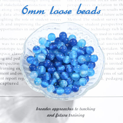6mm Natural Gemstone Round Blue Stripe Agate Loose Beads for Jewelry Making Bracelets Necklace Earrings Art Craft (60-62pcs/strand)