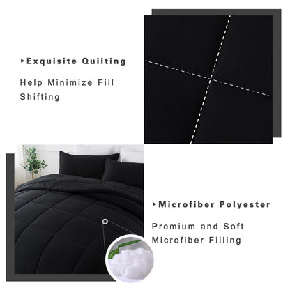 DOWNCOOL Queen Comforter Set -All Season Queen Bed Set with 2 Pillow Cases-3 Pieces Bedding Sets Queen -Down Alternative Black Queen Size Comforter Sets(88"x92")