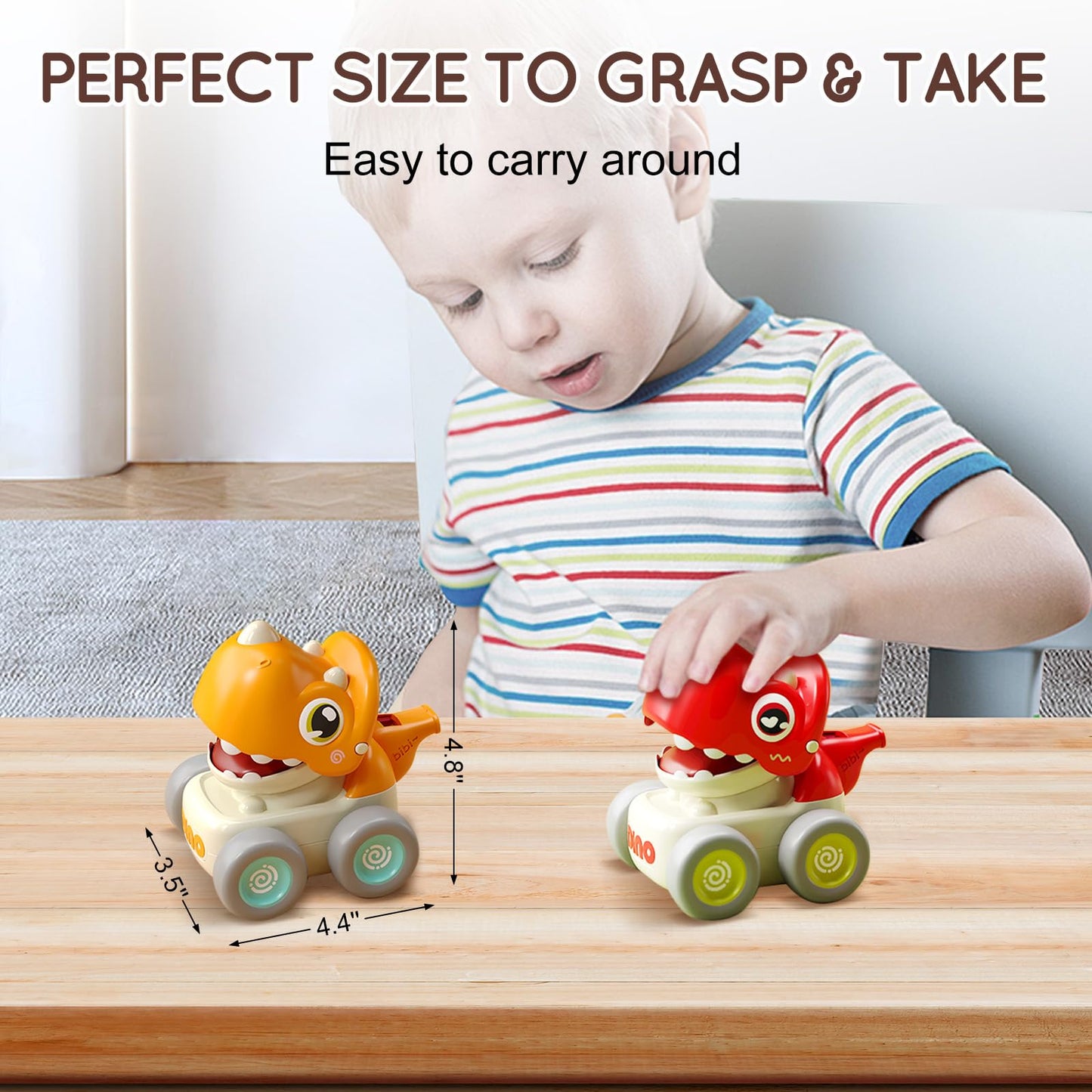 TnLoji Dinosaur Racing Cars for Toddlers 1-3, Baby Press and Go Car Toys, Infant Play Vehicle Set with Whistle, Baby Push Go Friction Car Toys for 18M+, 1st Birthday Gift for 1 2 Years Old Boys Girls