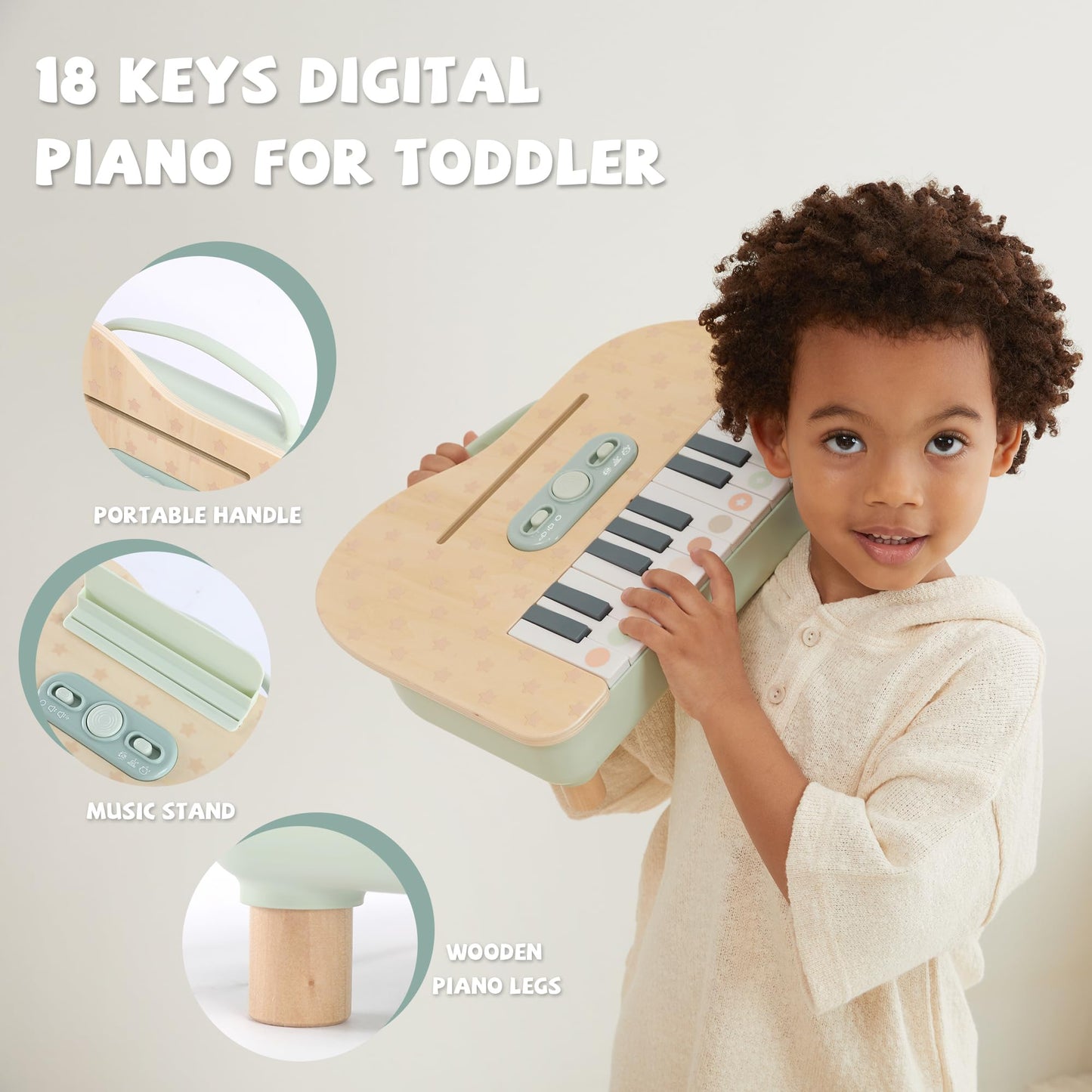 FReniland Wooden Baby Piano, 18 Keys Digital Toddler Piano, Musical Educational Instrument Toy with Music Scores for Boys Girls Ages 2+
