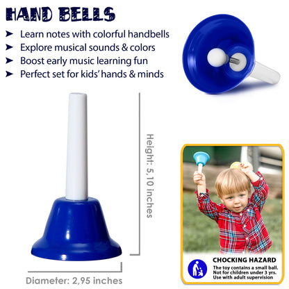 MINIARTIS Hand Bells for Kids | Educational Music Toys for Toddlers 8 Notes Colorful Handbells Set | Kids Musical Instrument with 15 Songbook | Great Birthday Gift for Children