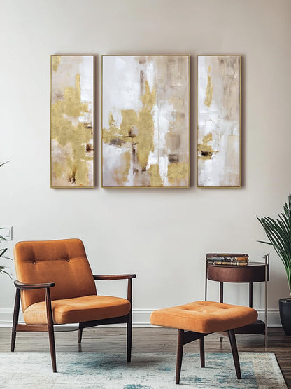 3 Piece Abstract Wall Art for Living Room – Gold and Beige Modern Textured Canvas Prints with Hand-Applied Brush Strokes, Large Wall Decor for Bedroom, Office, or Dining Room, 2 Piece 12 x 36 and 1 Piece 24 x 36 Inches