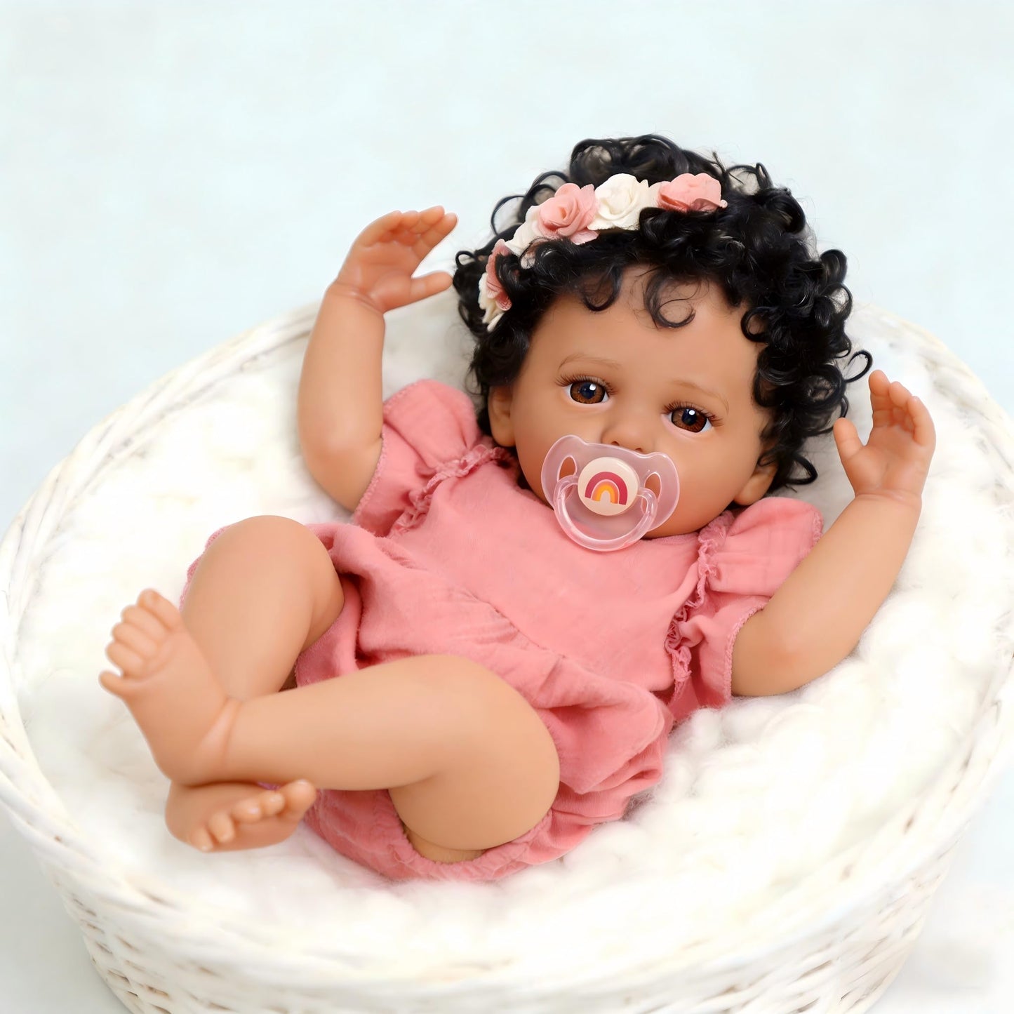 SCOM 18 Inch Reborn Baby Doll Black Girl - Realistic African American Newborn Girl Dolls, Real Lifelike Dolls with Soft Weighted Body, Poseable Real Baby Reborn Gift Toy for 3+ Years Old Kids