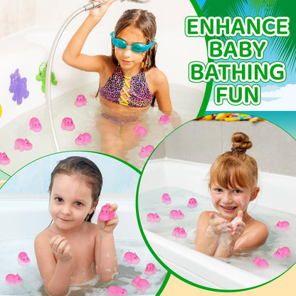 Youdaju 50 Pcs Rubber Hippo Baby Bath Toys Cute Floating Animal Bath Squirts Pink Hippo Bath Buddy Squirter Toys for Toddlers Fun Water Squirting Bathtime Play for Bathtub and Pool,Summer Beach Decor