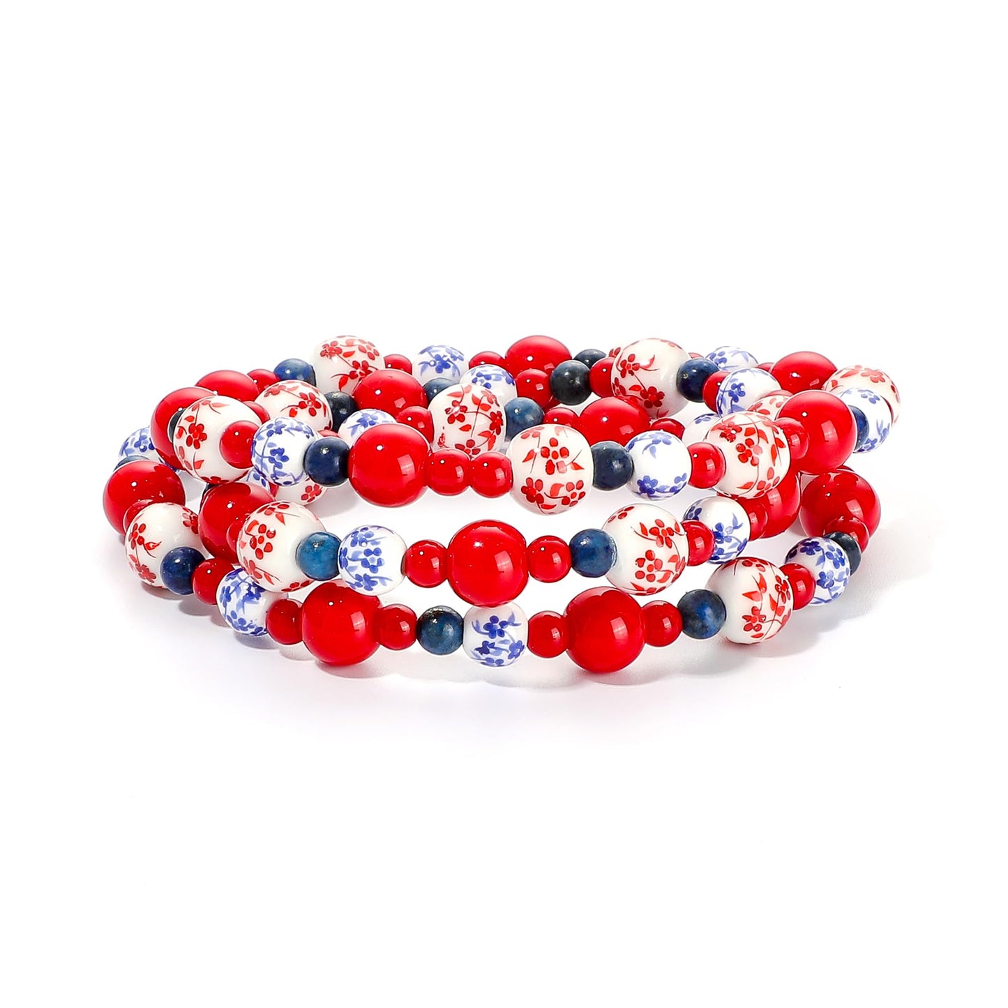 Dainty Bow Charm Beads Bracelet for Women Blue And White Vintage Ceramics Flower Bracelet Handmade Stretch Cute Beaded Romantic stackable Jewelry Gifts