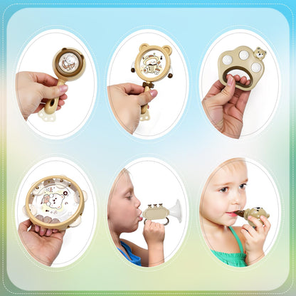 Baby Musical Toys for Toddlers 1-3: 6pcs Montessori Kids Musical Instruments Infant Baby Teething Toy with Rattle & Tambourine for Preschool Learning Birthday for Boys Girls