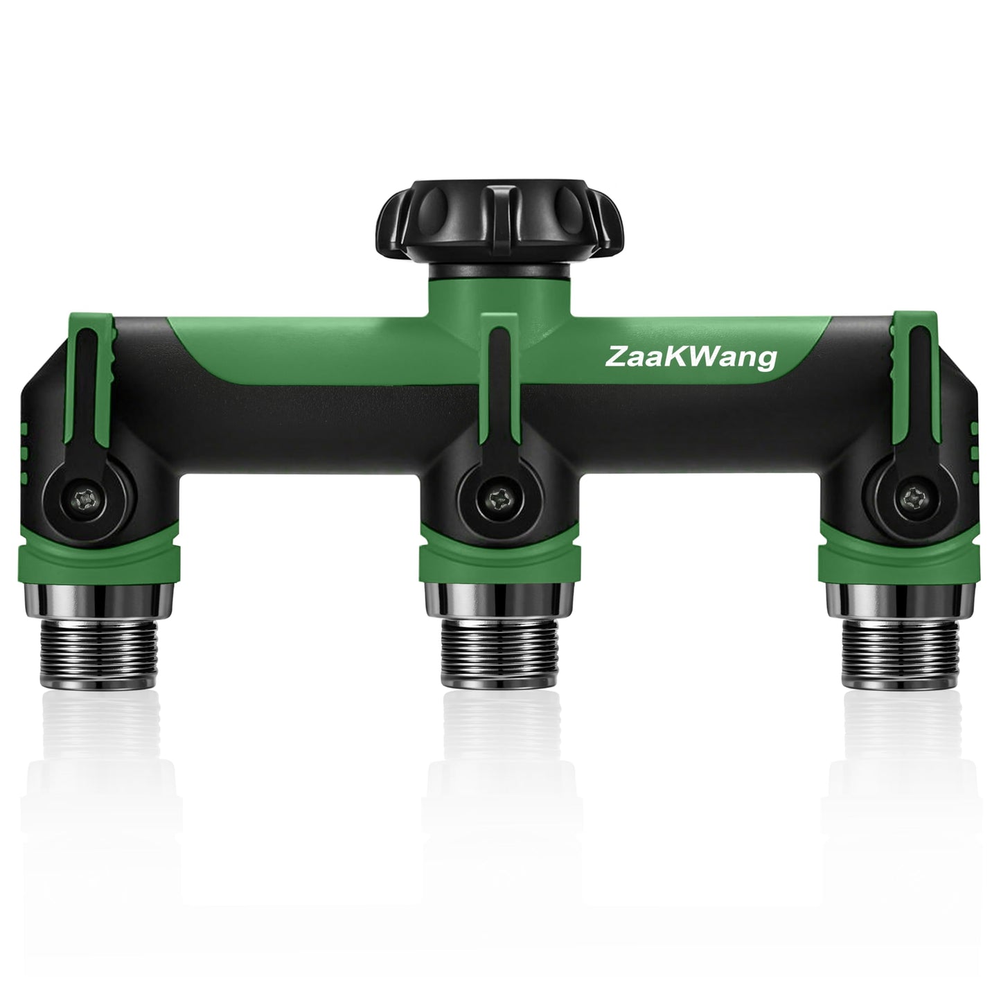 ZaakWang Garden Hose Splitter, 3 Way Hose Splitter, Heavy Duty Water Hose Bib Spigot Splitter, Outdoor Faucet Splitter with Shutoff Valve, T Adapter Connector with 3/4 - Inch GHT Thread (Green)