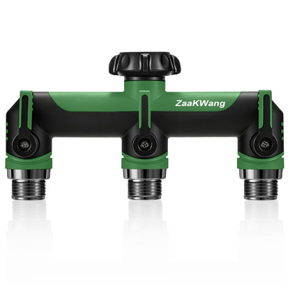 ZaakWang Garden Hose Splitter, 3 Way Hose Splitter, Heavy Duty Water Hose Bib Spigot Splitter, Outdoor Faucet Splitter with Shutoff Valve, T Adapter Connector with 3/4 - Inch GHT Thread (Green)