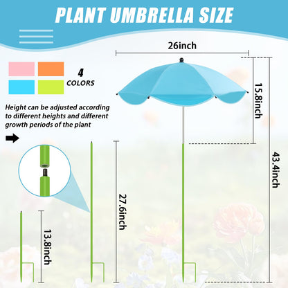 Axcoix 4 Pack Upgraded Plant Umbrellas for Outdoor Plants, 26" Larger Garden Plant Umbrella Shade with Adjustable Angle, 43.4" Higher Sun Shade for Plants, Potted Plant, Garden Beds