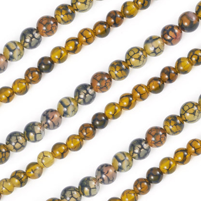 Beadthoven 110pcs Natural Dragon Veins Agate Beads 6mm 8mm Yellow Round Stone Beads Smooth Natural Healing Crystals Gemstone Spacers for DIY Jewelry Making Crafts Friendship Bracelets Necklace