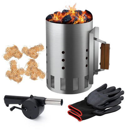 BRIAN & DANY Charcoal Chimney Starter Set for BBQ, Rapid Chimney Starter for Charcoal Grill with Heat Resistant Gloves and Blower, Large-Capacity Design 7.09" x 7.09" x 10.63"