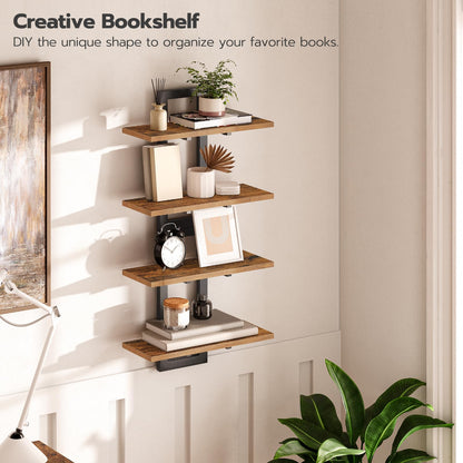 HOOBRO Floating Shelves, 15 Inch Wall Shelf Set of 2, Wall Mounted Storage Shelves 2-Tier, Hanging Bathroom Shelves, for Living Room, Bedroom, Bathroom, Kitchen, Rustic Brown and Black BF32BJ01G1