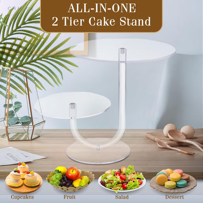 Boxalls Cake Stand 2 Tier - Stylish Clear Cake Tree Acrylic Cupcake Tower for Weddings, Birthdays, Anniversaries, Baby Showers, Parties Décor - 2 Cake Trays with 8 and 6 inch diameters