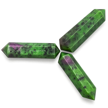 Amazing Gemstone Ruby Zoisite Crystal Points Bulk Healing Crystals - Pack of 3 Double Terminated Healing Wand Point Bulk Crystals for Crafts, Crystal Grid, DIY - Premium Crystals for Beginners Gifts