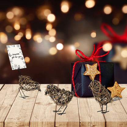 ZZZ TYLOO 3PCS Bird Statue Farmhouse Decor Set - Christmas Ornament - Handwoven Natural Rattan Bird Figurines Table Decor, Multi-Pose Shelf & Mantel Accents