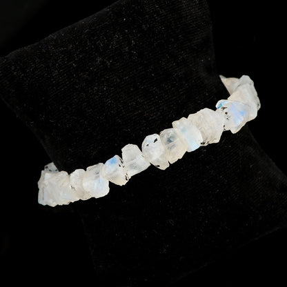 CRYSTALIS Natural Raw Rainbow Moonstone Adjustable Bracelet, High Grade Rough Gemstones, Chakra, Healing Crystals, Gift Giving Jewelry, 925 Sterling Silver Womens Bracelet 8 inch