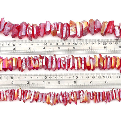 BEADIA Red Titanium Coated Crystal Quartz Spike Point Stick Beads AB Color 1.0"-1.5" for Jewelry Making 15 Inch/Strand