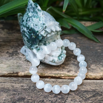 8MM Selenite Bracelets for Women Negative Energy Shield | Natural Cats Eye | Beautiful Crystal Jewelry to Cleanse and Charge Energy & Power | Must Have for Meditation