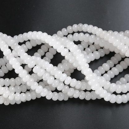 76pcs 5x8mm Natural White Jade Stone Rondelle Spacer Loose Beads Abacus Disk Stone Round Loose Gemstone Beads for Jewelry Making DIY Bracelet Necklace