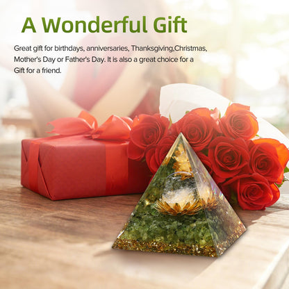 Hopeseed Orgone Pyramid for Positive Energy, Orgonite Natural Peridot&White Crystal Healing Crystals Pyramid for Reduce Stress Chakra Reiki Healing Meditation Cleanses the Mind and Boosts Confidence