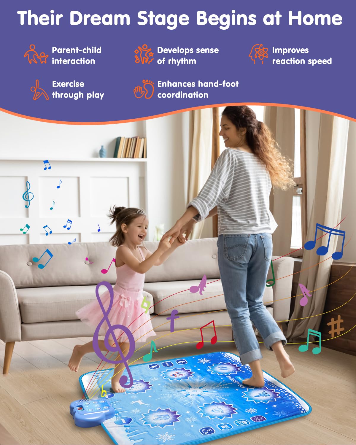 Humzo Frozen Toys Dance Mat for Girls – Bluetooth Light-Up Musical Floor Mat with 4 New Game Modes, Adjustable Volume, 2025 New Gift for Girls Ages 3-12 Birthday & Christmas