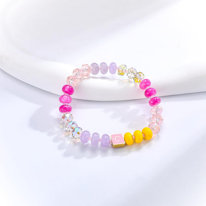 SLYAIH Colorful Beaded Initial Bracelets for Women Boho Crystal Beaded Elastic Stretch Bracelet A-Z Letter Bracelet Handmade Jewelry Gifts for Women