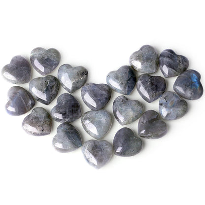 10 PCS Heart Labradorite Crystal Thicken Set Blue Black Polished Stones Palm Love Natural Healing Crystals Gemstones Reiki Energy Balancing Carved Palm Worry Stone Meditation Gift