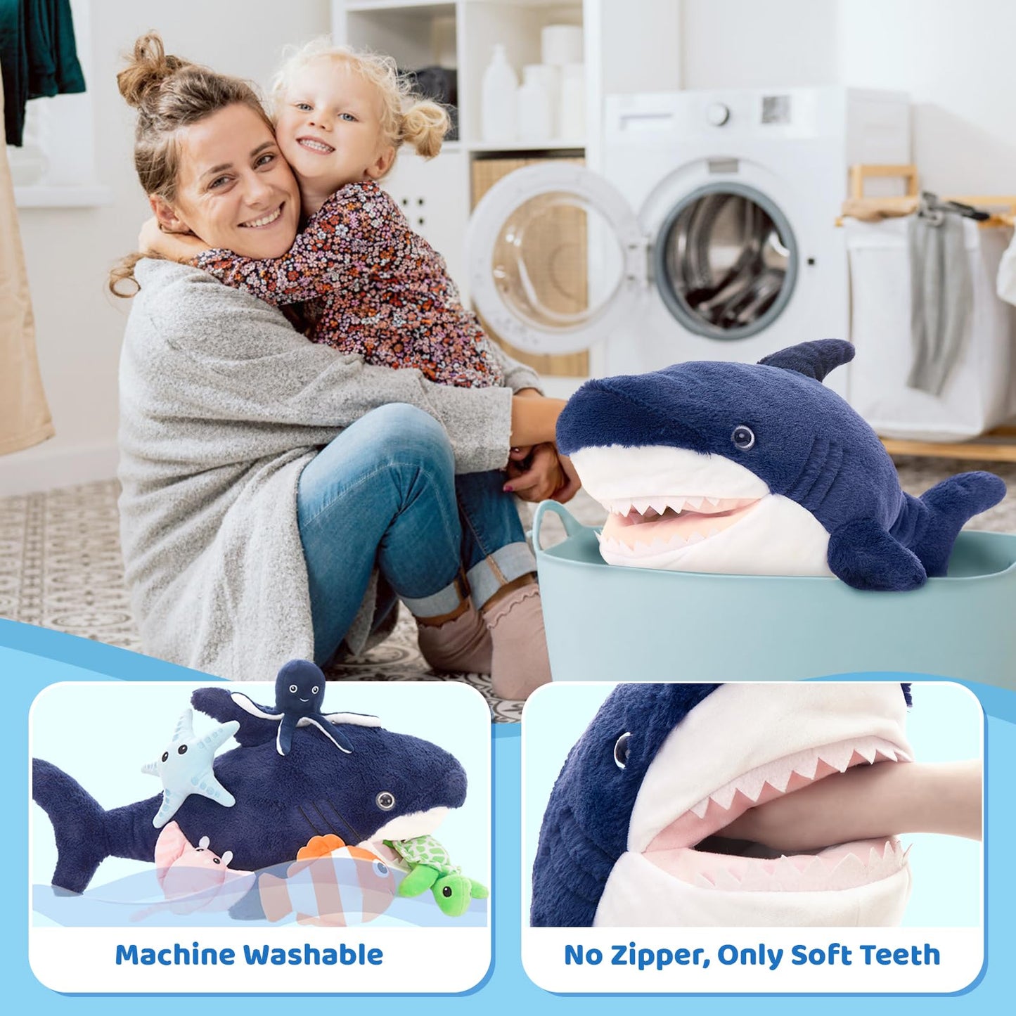 MaoGoLan 6Pcs Soft Shark Stuffed Animals with 5 Sea Animals Inside - Bulk Plush Toys Stuffed Shark Stingray Octopus Turtle Clown Fish Starfish, Kids Party Favors Valentine's Day Gifts Christmas
