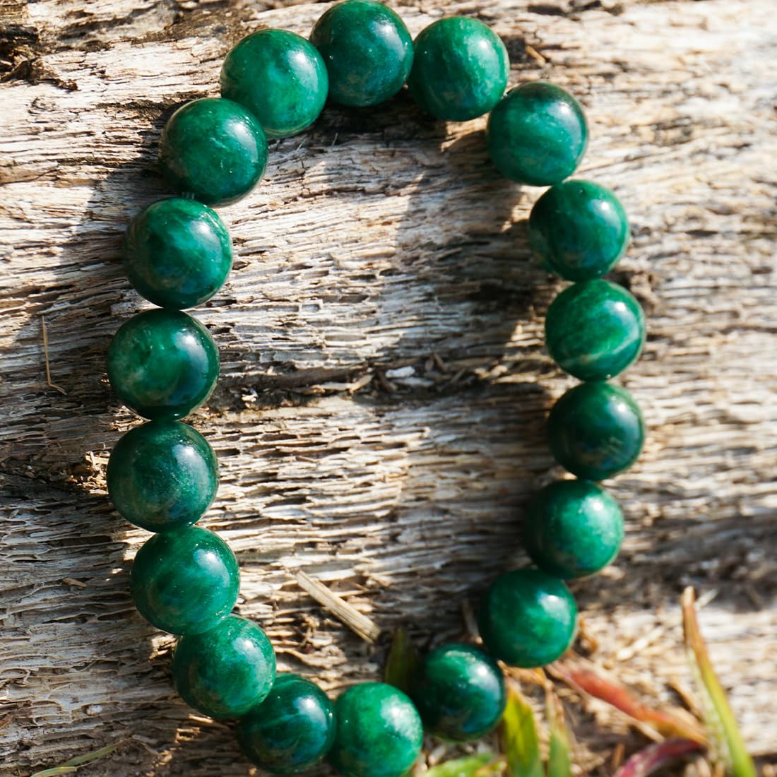12mm Emerald Bracelet | Natural Green Heart Chakra Crystal Beads - Handmade Gemstone Meditation Bracelet for Abundance & Love & Luck | Beading Tool Kit - Fits for 7.5-8.5 inch XLarge Wrist Size