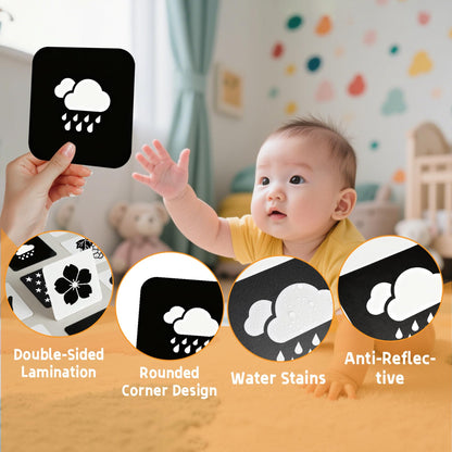 High Contrast Baby Flashcards - 120pcs Newborn Black White Visual Stimulation Learning Card for 0-18 Months Babies Activities Educational Gifts