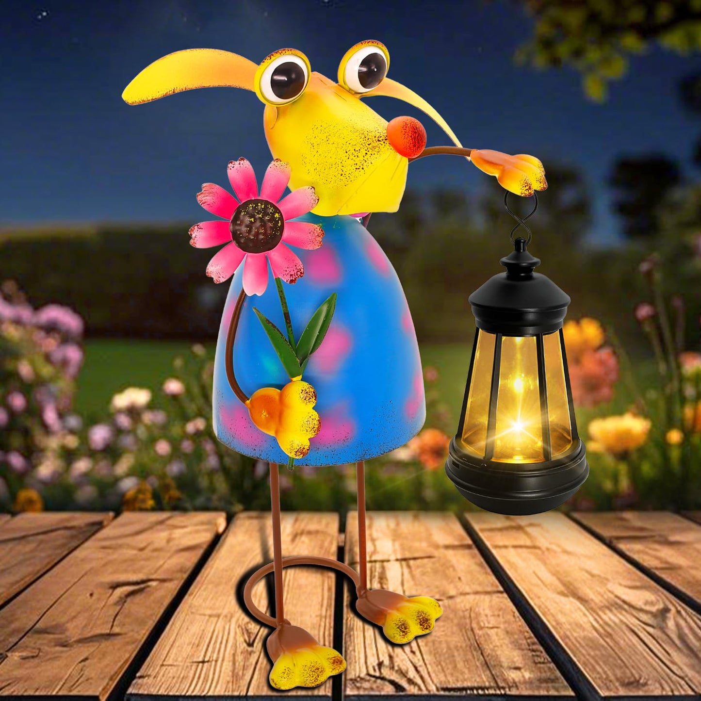 Garden Decor Dog Solar Statues, Unique Garden Statues Dog with Solar Lantern Waterproof, Birthday Gifts for Women Mom Grandma,Front Patio Balcony Yard Art Lawn Ornaments Porch Outdoor Decorations