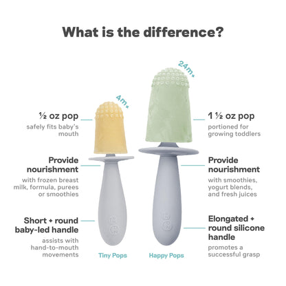 ezpz Tiny Pops (Pewter) - 4 Months+ - Popsicle Mold Set with Two Wands for Infants - Baby-Led Weaning + Teething Essentials
