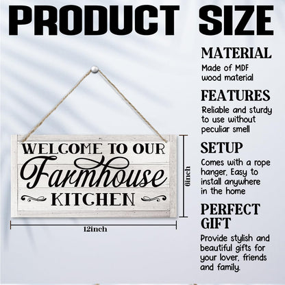 Rustic Farmhouse Kitchen Sign, Hanging Wooden Wall Art - Welcome To Our Farmhouse, Welcome Sign, Country Door Decor, Kitchen Open Daily Signs, Housewarming Gifts, Retro Wall Art 11.8 * 5.9 in
