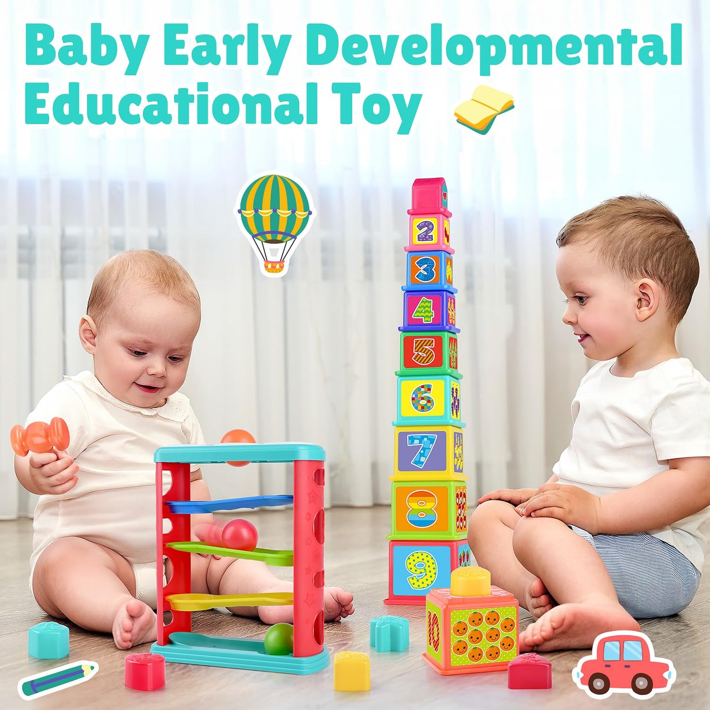 Pound a Ball Toy for Toddlers 1-3, Montessori Toys for Babies 12 18-24 Months, hammer, Stacking Cups, Shape Sorter Blocks, Early Developmental Educational Toys for 1 2 3 Year Old Boys Girls Kids Gift