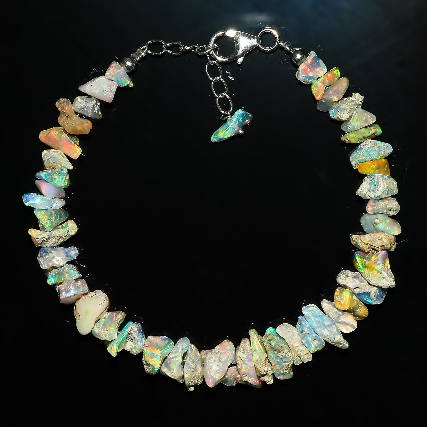 CRYSTALIS Ethiopian Opal Bracelet, Natural Raw Stones, Fire Play Rough Gemstones, Chakra Healing Crystals, Gift Giving Jewelry, Rhodium 925 Sterling Silver Women Bracelet 8 inch