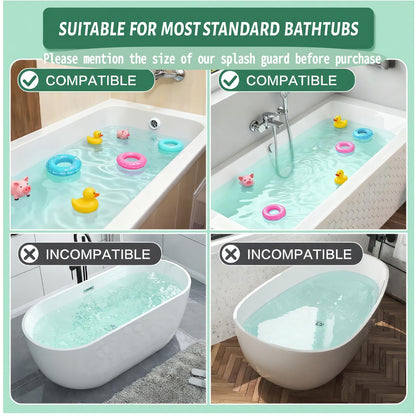 Bathtub Splash Guard for tub Kids& Bath Shelf for Kids – Toddler Bath Tray, Bath Toys Storage & Ledge Organizer – Splash Guard for Bathtub with Suction Cups – Kids Bathroom Accessories(2.6FT, Green)