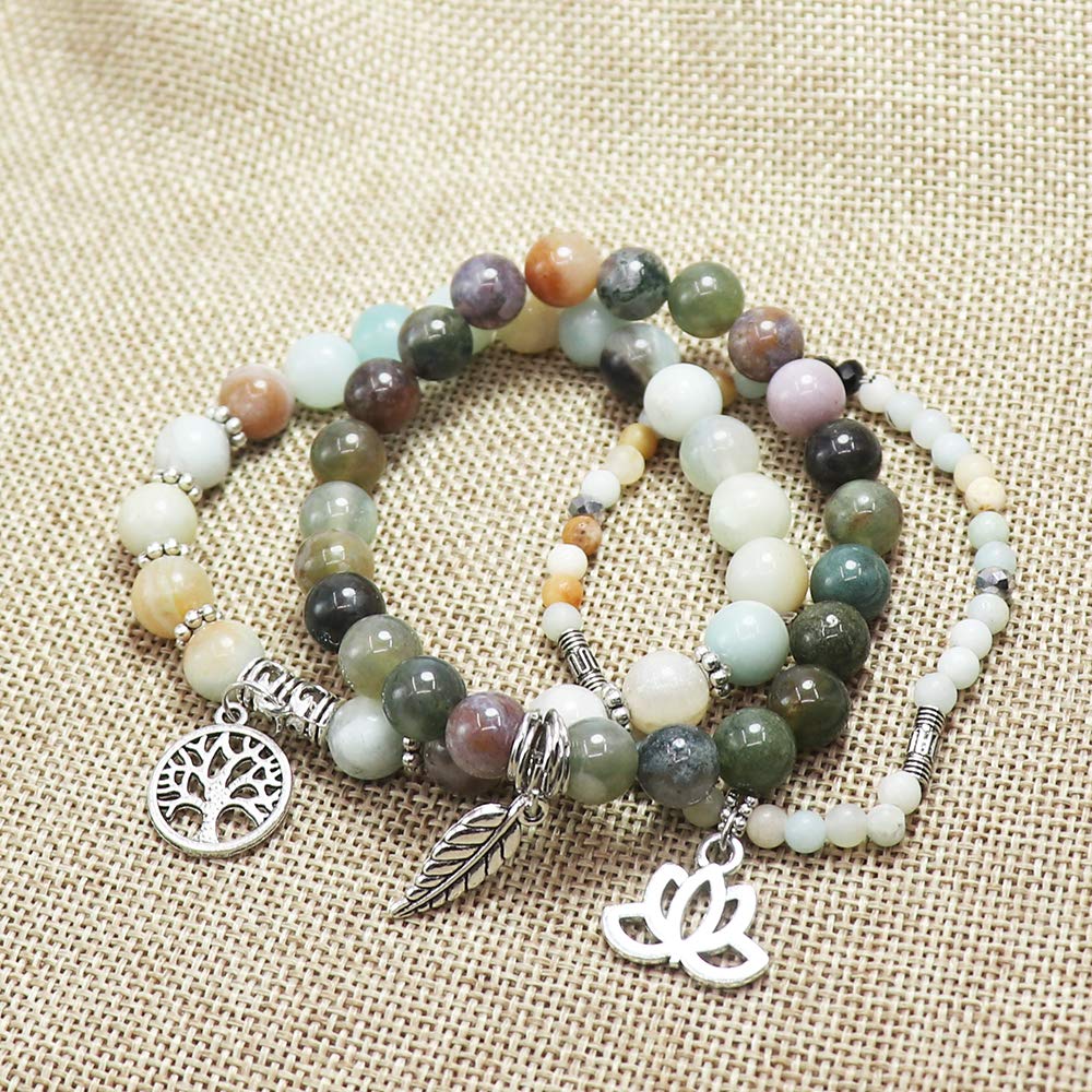 UEUC Tree of Life Yoga Healing Stone Bracelets,Multilayer Lotus Chakra Stone Reiki Bracelet Sets,Anxiety Crystal Natural Stone,for Women Stress Relief