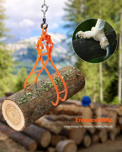 VEVOR Timber Claw Hook, 28 inch 4 Claw Log Grapple Logging Tongs, Swivel Steel Log Lifting Tongs 31" Max Opening, Eagle Claws with 2205LBS/1000kg Loading Capacity for Tractors, ATVs, Trucks, Forklifts