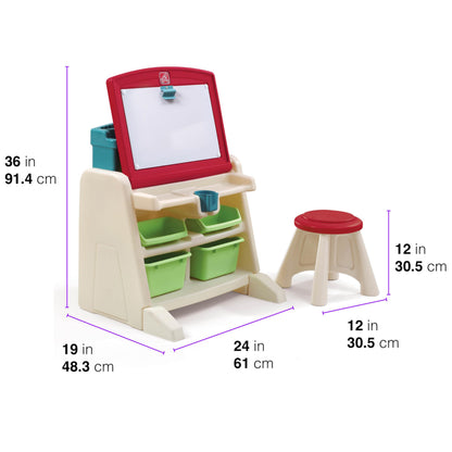 Step2 Flip & Doodle Easel Desk With Stool, Kids 2 in 1 Activity Table, Art Board, Made of Durable Plastic, For Toddlers 2+ Years Old