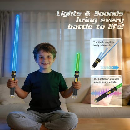 FlashyU 4 Pack Light Up Sabers for Kids Toddlers, Dueling Light Up Sword Toy for Boys, Space War Party Cosplay Xmas Birthday Gifts for Teen Men Age 4 5 6 7 8 9 10+