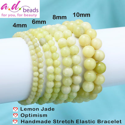 AD Beads 6mm Handmade Lemon Jade Elastic Bracelet – Natural Gemstone for optimism – Meditation, Yoga, Healing and Energy Gift for Men Women