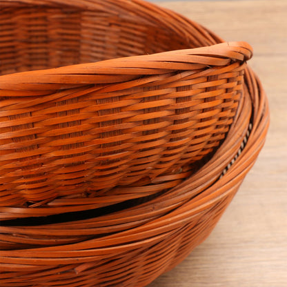 Geytetqi 4 Pack 10.7 Inch Round Hand Weave Bamboo Basket, Round Bamboo Wicker Baskets for Picnic, Wall Decorate and Rustic Party Decorate(10.7 inch
