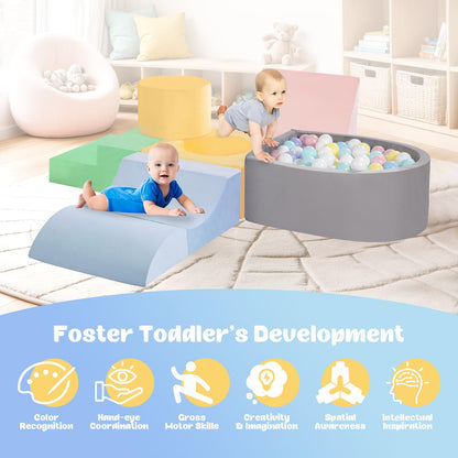CAMELUS Toddler Climbing Toys Indoor, Baby Foam Climbing Blocks with Ball Pit for 1-3 Years Old, 6-Piece Soft Play Set Climbing Blocks, Climb Crawl Activity Play, Birthday (Balls not Included)